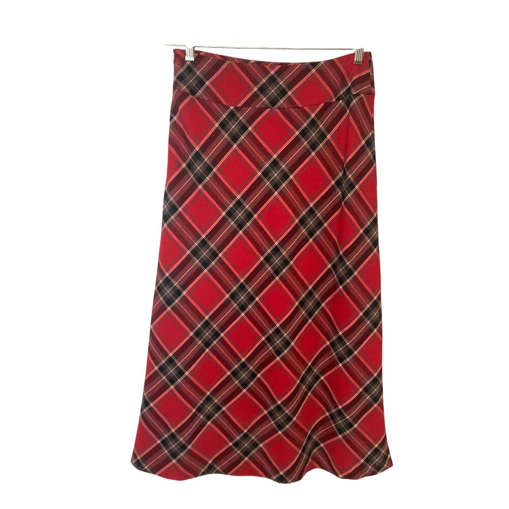 Covington Red Black White Tartan Plaid Stretch A-Line Holiday Christmas Skirt 4